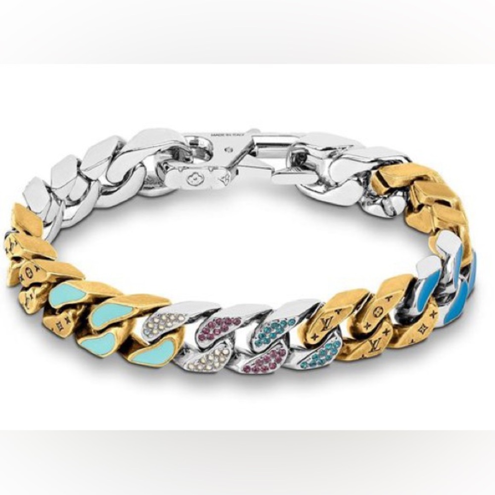 Louis Vuitton Multicolor Metal Rhinestone Bracelet Chain Links Patches
